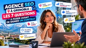 Agence SEO à Grenoble : une dirigeante réfléchit aux 7 questions à poser avant de signer un contrat de référencement