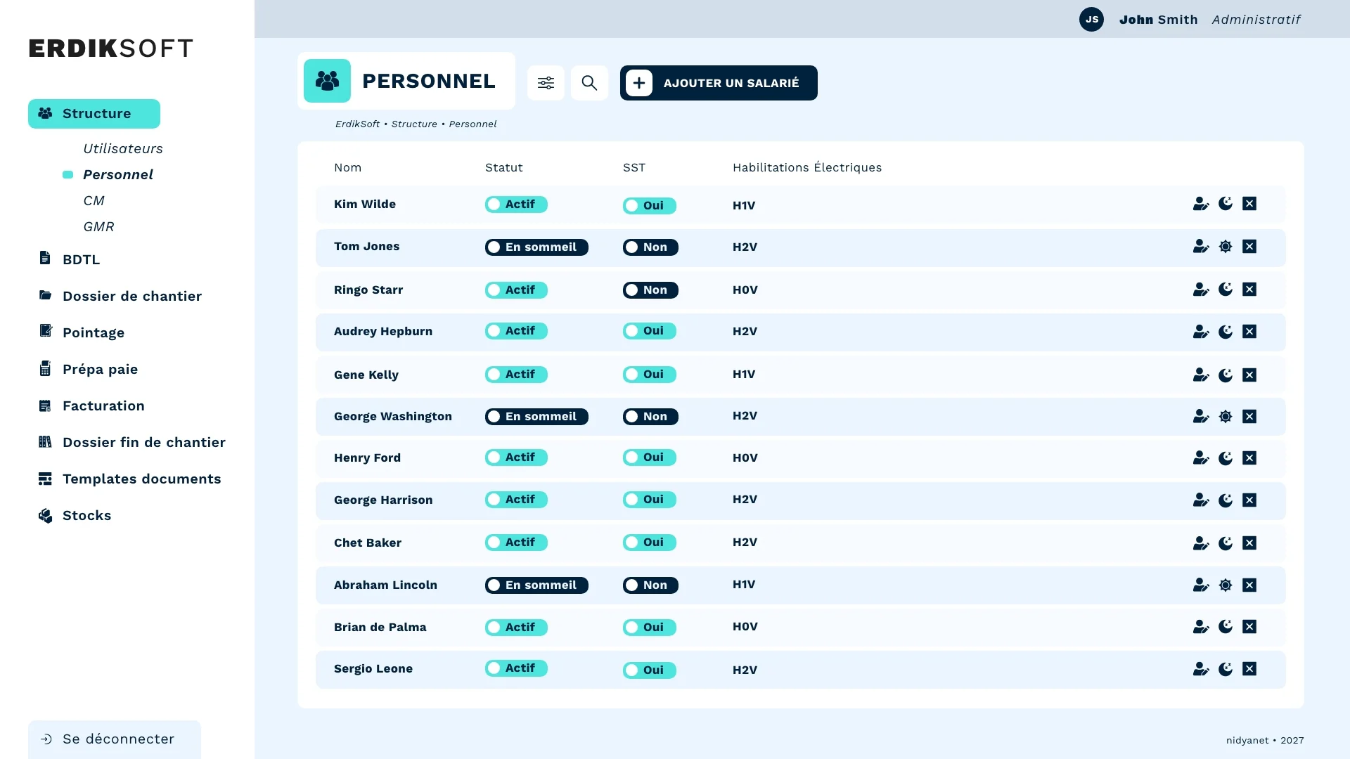 ErdikSoft : gestion du personnel avec statut, formation SST et habilitations électriques