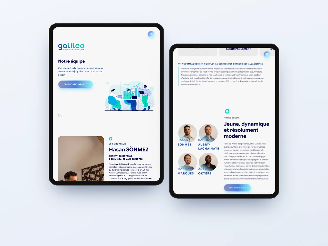 Présentation de l’équipe Galileo Conseil sur tablette