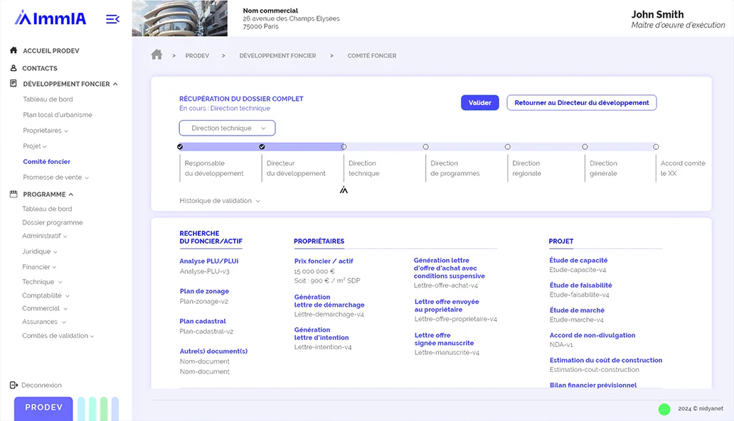 ImmIA : workflow de validation du comité foncier et récupération du dossier complet