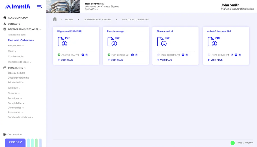 ImmIA : documents d’urbanisme du foncier (règlement PLU, plan de zonage, plan cadastral)