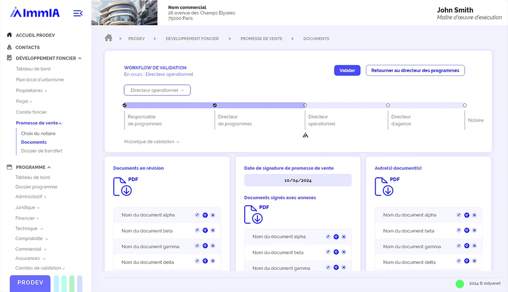 ImmIA : workflow de validation de la promesse de vente jusqu’au notaire, avec documents en révision et signés