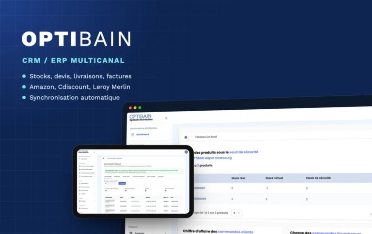CRM / ERP sur mesure Optibain conçu par Nidyanet, connecté à Amazon, Cdiscount et Leroy Merlin