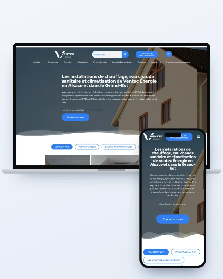 Page réalisations du site Ventec Énergie