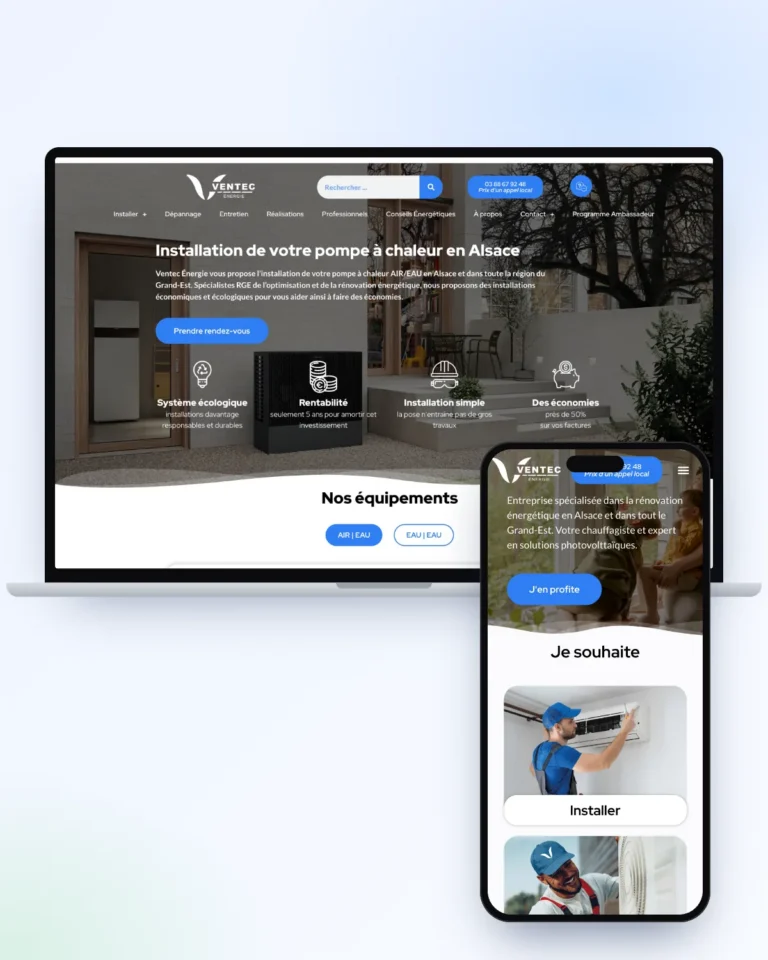 Page pompe à chaleur du site Ventec Énergie, rénovation énergétique en Alsace
